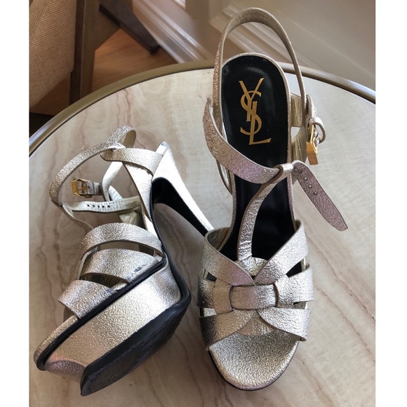 YSL Gold Tribute Leather Sandals👠💝 - Picture 5 of 10
